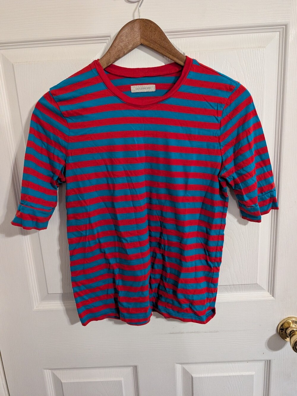 Outerknown Womens Top Red White Striped Shirt Tee Short Sleeve Size XS
